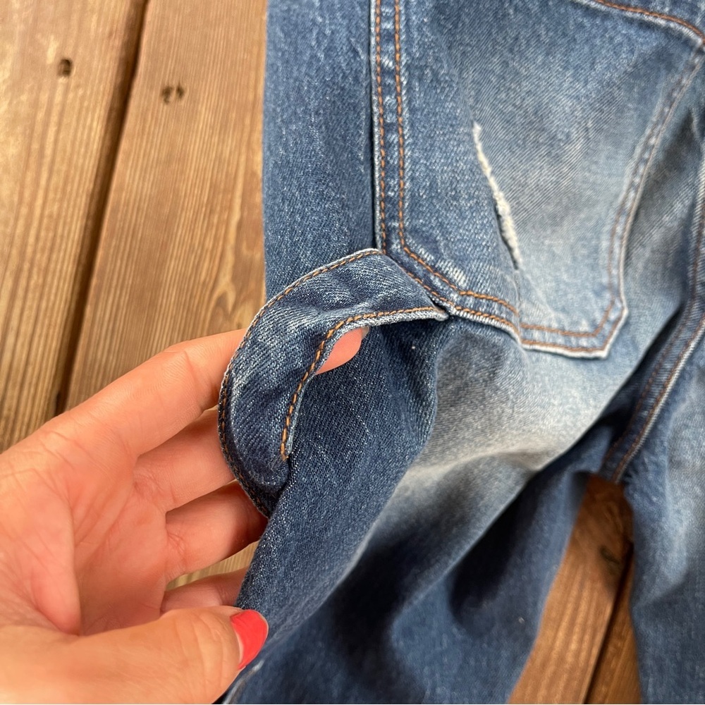 Cleo + Wolf High Rise Straight Carpenter Jeans Distressed Dark Wash 27x32 - Picture 12 of 13